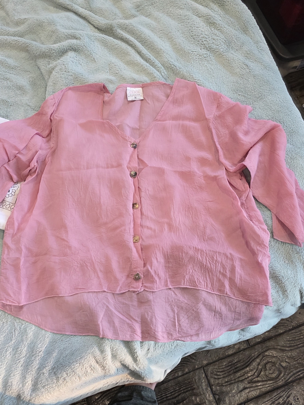 Vintage 90s Click by Color Me Cotton Cupro Rayon V-Neck Blouse Pink M